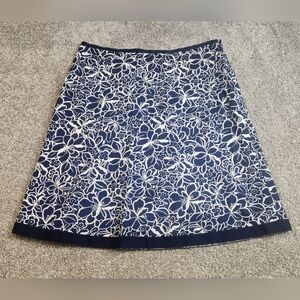 L.L. Bean Skirt Women's Size 10 Favorite Fit Straight Navy Blue Floral  FLAW